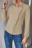 Casual Solid Patchwork Buckle Stringy Selvedge Asymmetrical Collar Tops