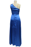 Fashion Elegant Solid Slit Oblique Collar Evening Dress Dresses