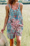 Casual Print Patchwork Spaghetti Strap Straight Rompers
