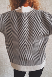 Casual Striped Patchwork Buckle V Neck Outerwear Sweater