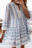 Casual Print Patchwork V Neck Cake Skirt Dresses