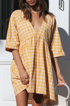 Fashion Casual Plaid Patchwork V Neck Princess Dresses