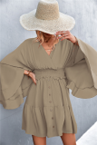 Casual Solid Patchwork V Neck Waist Skirt Dresses