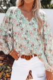 Casual Print Patchwork V Neck Tops
