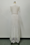 Fashion Elegant Solid Lace Patchwork V Neck A Line Dresses