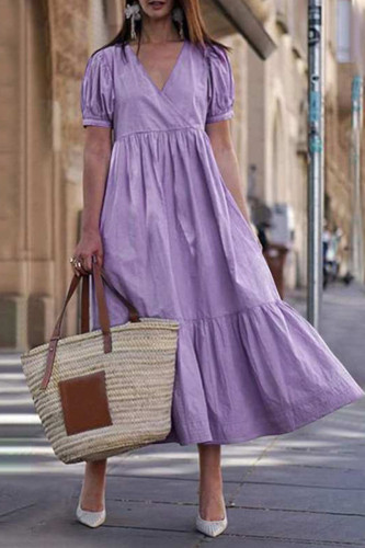 Fashion Casual Solid Patchwork V Neck Princess Dresses