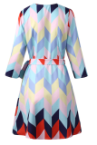 Casual Print Patchwork V Neck Waist Skirt Dresses