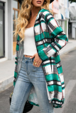 Fashion Casual Plaid Pocket Zipper Hooded Collar Outerwear