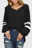 Casual Striped Patchwork Draw String Hooded Collar Tops