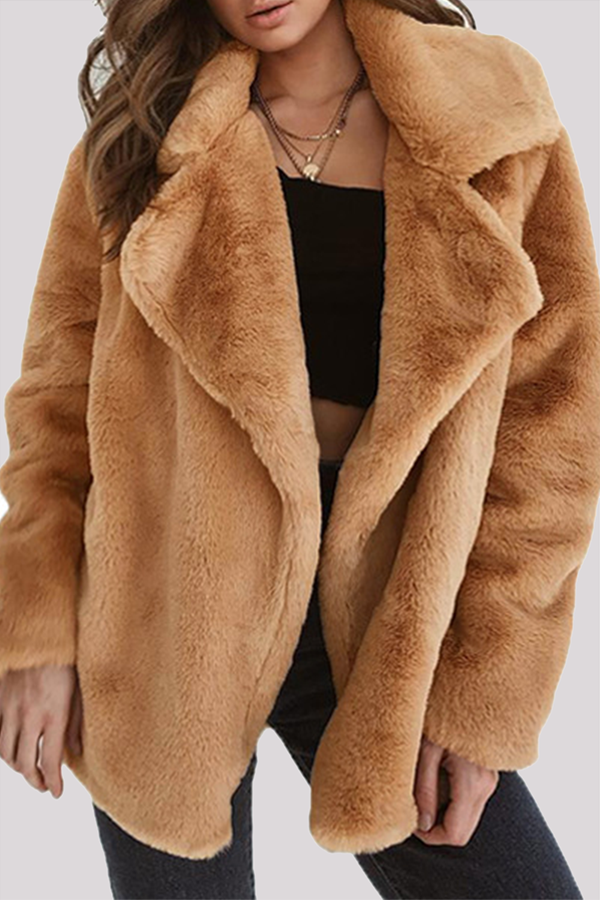 Fashion Elegant Solid Patchwork Basic Turndown Collar Outerwear