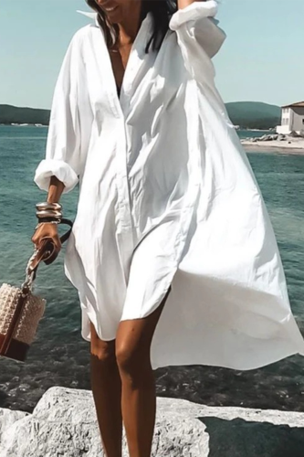 Casual Print Patchwork Turndown Collar Shirt Dress Dresses
