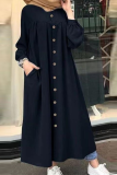 Casual Solid Buckle Mandarin Collar Shirt Dress Dresses