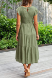 Fashion Solid Flounce O Neck Cake Skirt Dresses