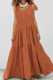 Casual Solid Patchwork O Neck Cake Skirt Dresses