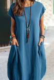 Casual Solid Patchwork O Neck Straight Dresses