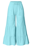 Casual Solid Patchwork Frenulum Loose Wide Leg Patchwork Bottoms