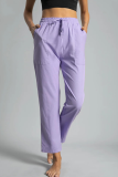 Casual Solid Draw String Pocket Straight Positioning Print Bottoms