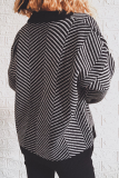 Casual Striped Patchwork Buckle V Neck Outerwear Sweater