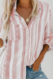 Casual Striped Patchwork Turndown Collar Tops