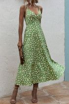 Fashion Casual Print Patchwork V Neck A Line Dresses
