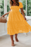 Fashion Dot Patchwork Square Collar Cake Skirt Dresses