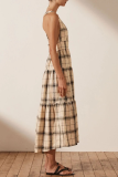 Casual Plaid Patchwork V Neck Waist Skirt Dresses
