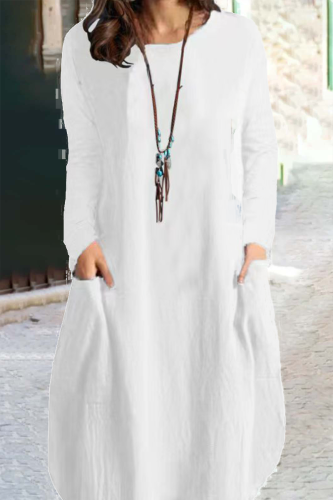 Fashion Solid Patchwork O Neck Straight Dresses
