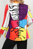 Elegant Print Patchwork Buttons Turndown Collar Outerwear