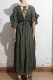 Elegant Solid Frenulum Buckle V Neck A Line Dresses