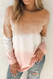 Fashion Sweet Gradual Change Patchwork O Neck Tops