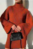 Casual Solid Patchwork Turtleneck Straight Dresses