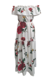Fashion Print Flounce Off the Shoulder Cake Skirt Dresses
