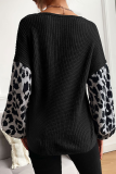 Casual Leopard Patchwork V Neck Tops Sweater