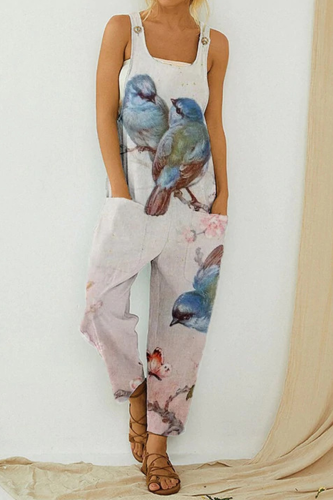 Casual Print Patchwork Square Collar Straight Jumpsuits