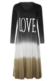 Fashion Casual Print Patchwork Contrast V Neck Long Sleeve Dresses
