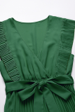 Fashion Elegant Solid Flounce Strap Design V Neck Pleated Dresses