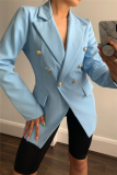 Elegant Solid Patchwork Buckle Turn-back Collar Outerwear