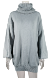 Casual Solid Patchwork Turtleneck Straight Dresses