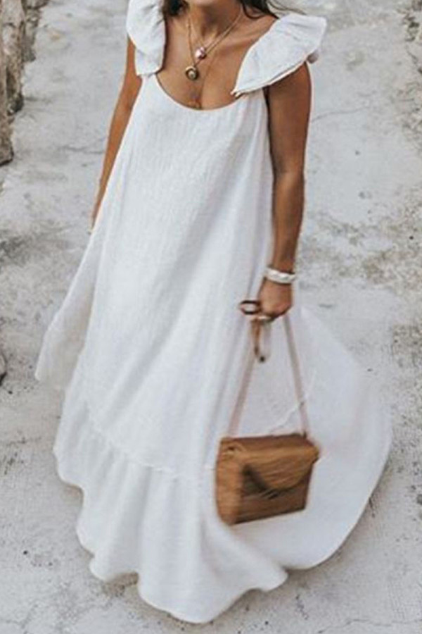Fashion Street Solid Patchwork O Neck Sleeveless Dresses