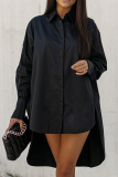 Casual Solid Buckle Asymmetrical Turndown Collar Tops