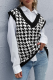 Casual Plaid Patchwork Contrast V Neck Tops