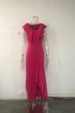 Fashion Solid Flounce V Neck Cake Skirt Dresses