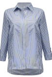 Casual Striped Patchwork Turndown Collar Tops