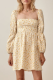 Fashion Sweet Floral Patchwork Square Collar Waist Skirt Dresses