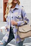 Fashion Elegant Plaid Buckle Turndown Collar Tops