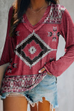 Casual Print Patchwork Basic V Neck Tops