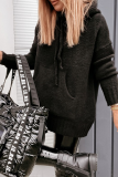 Casual Solid Draw String Pocket Hooded Collar Tops