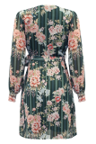 Sexy Print Patchwork V Neck Waist Skirt Dresses