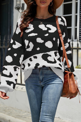 Casual Print Patchwork O Neck Tops