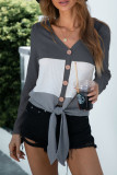 Fashion Casual Solid Patchwork V Neck T-Shirts